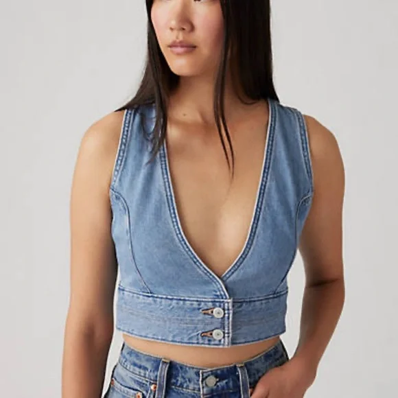Levi's Light Blue Denim RAINE DENIM CROP TOP - Picture 5 of 5